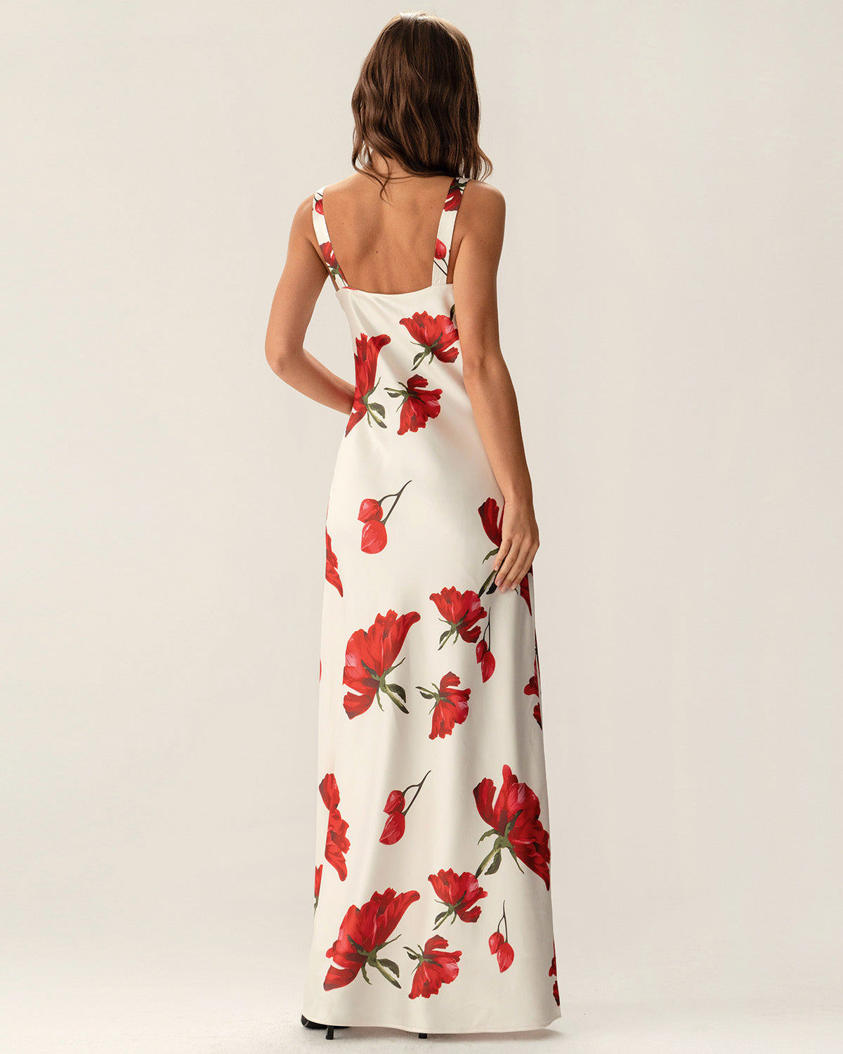 Lucira | Red Floral Satin Slip Maxi Dress