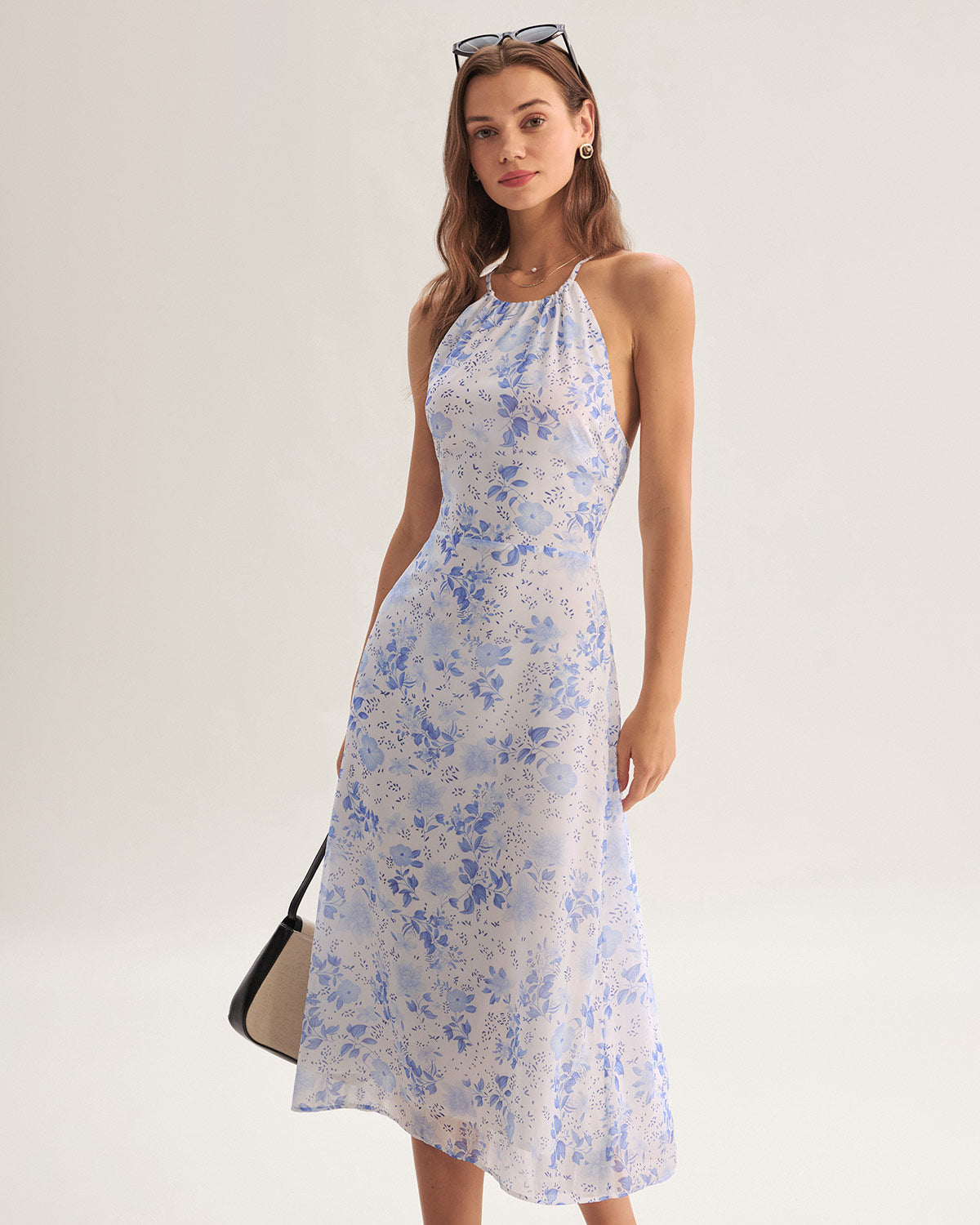 Elira | Blue Floral Halter Midi Dress