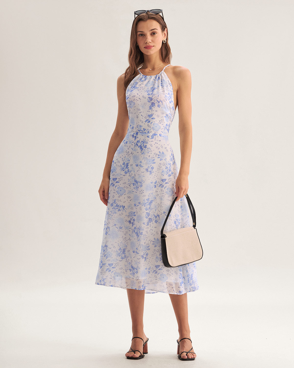 Elira | Blue Floral Halter Midi Dress