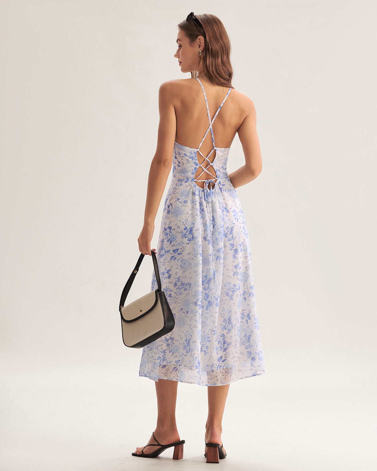 Elira | Blue Floral Halter Midi Dress