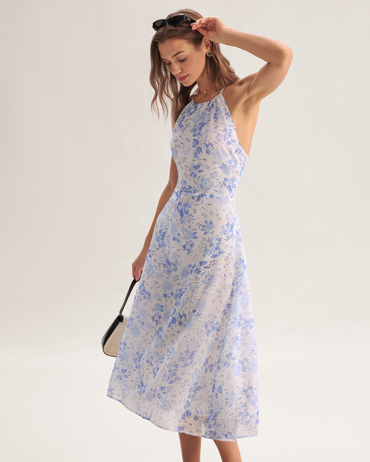 Elira | Blue Floral Halter Midi Dress