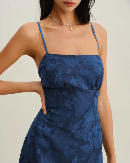Ismeria | Navy Jacquard Slip Backless Maxi Dress