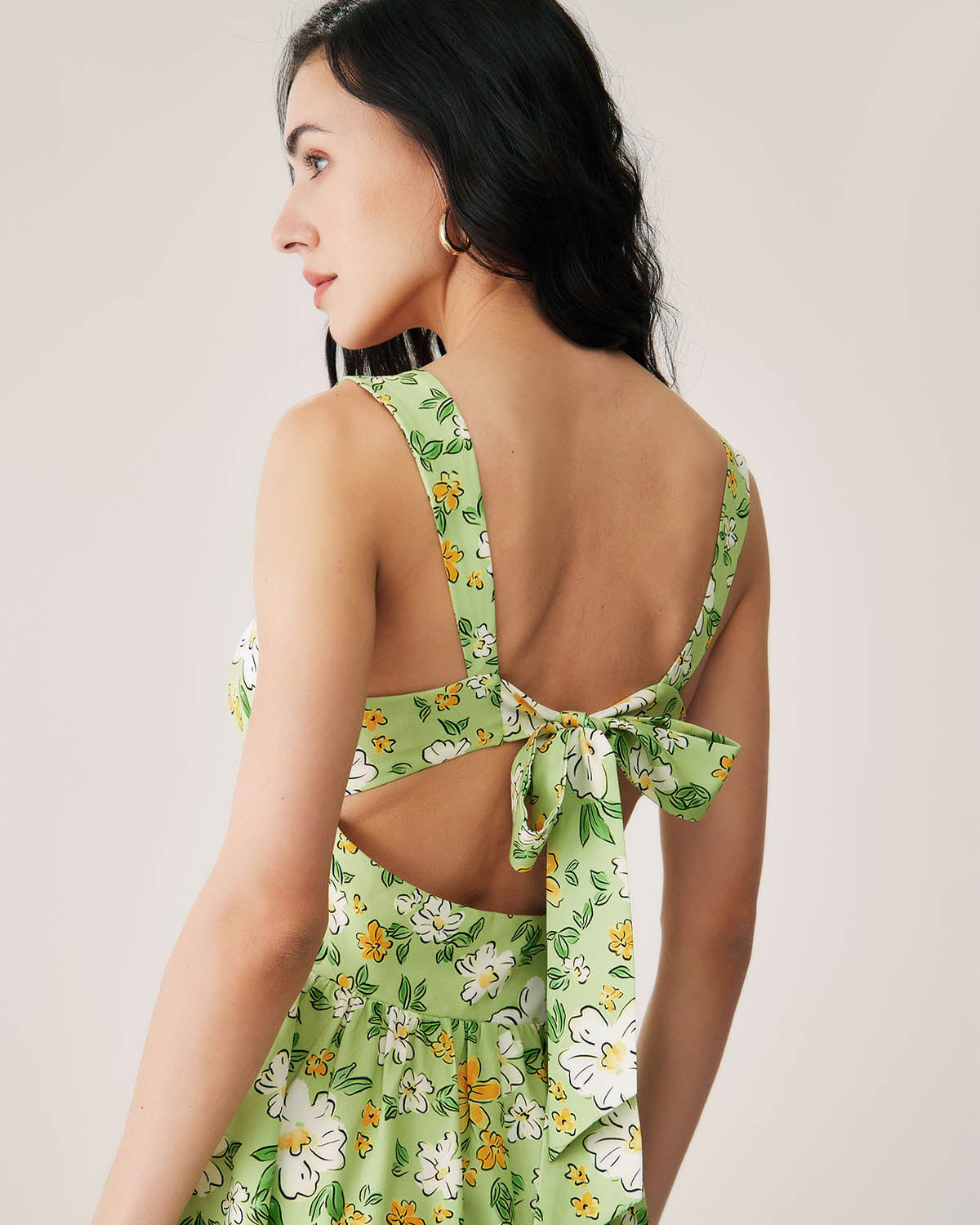 Sylara | Green Floral Backless Maxi Dress