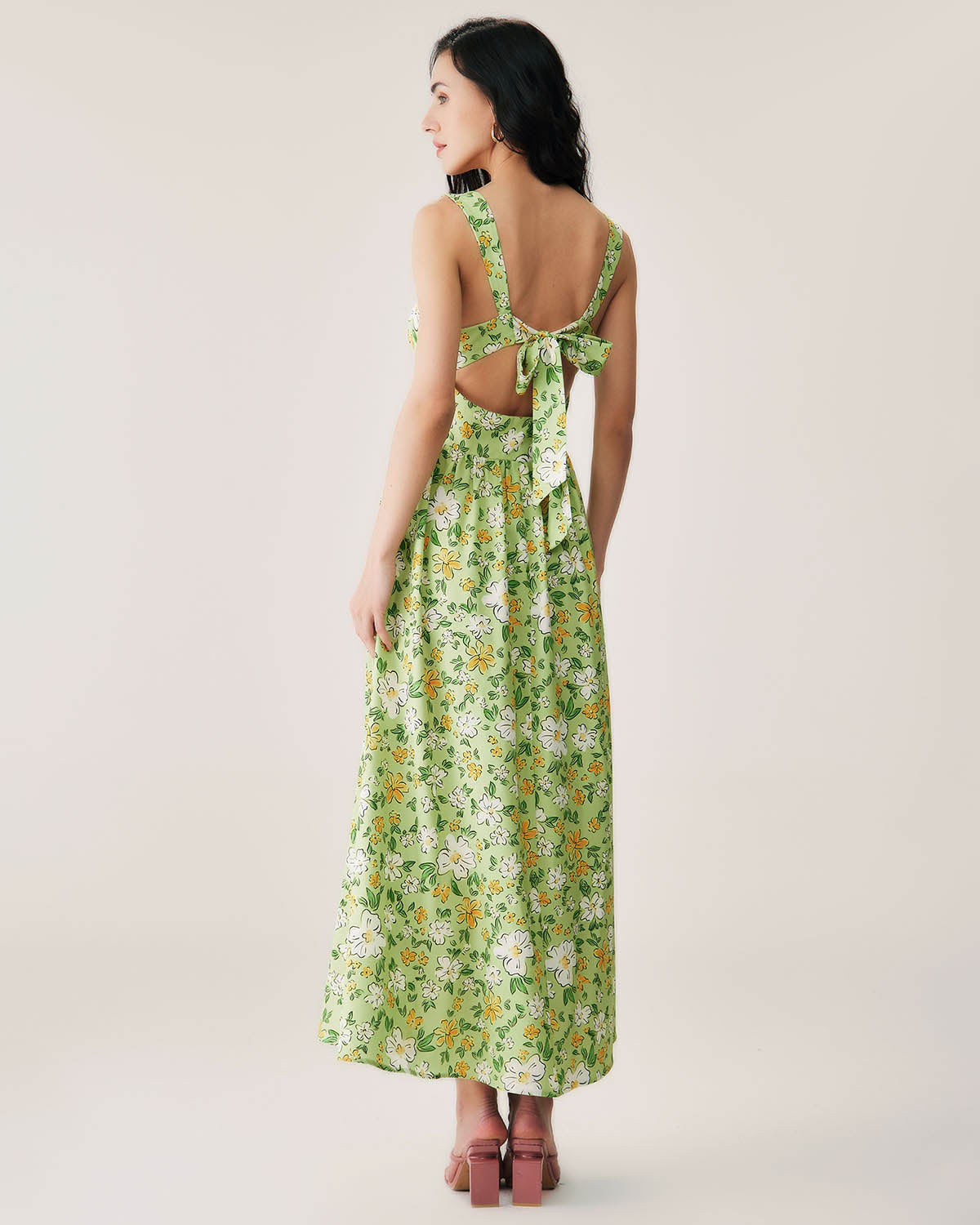 Sylara | Green Floral Backless Maxi Dress