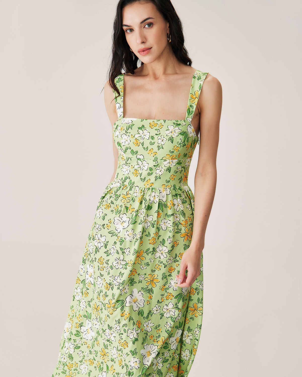 Sylara | Green Floral Backless Maxi Dress