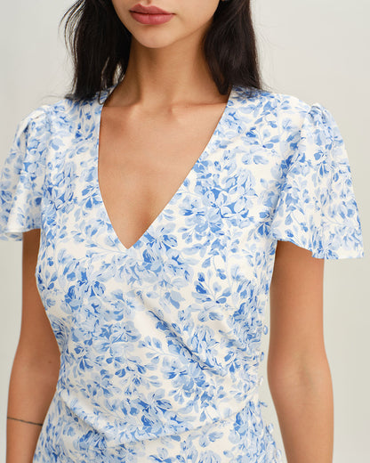Florencia | Blue Floral V-Neck Button Maxi Dress